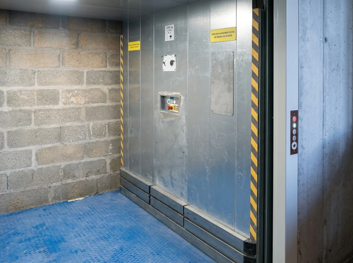 Couloir intérieur de self-stockage avec portes de box de rangement rouges métalliques de chaque côté
